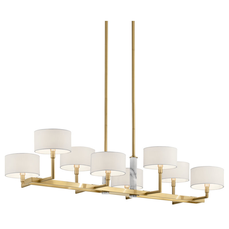 Champagne Gold 8-Light Linear Chandelier with Drum Shades