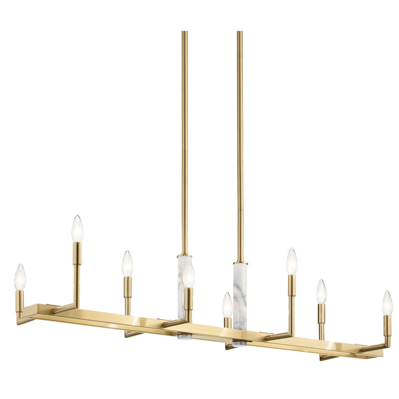 Champagne Gold 8-Light Linear Chandelier with Drum Shades