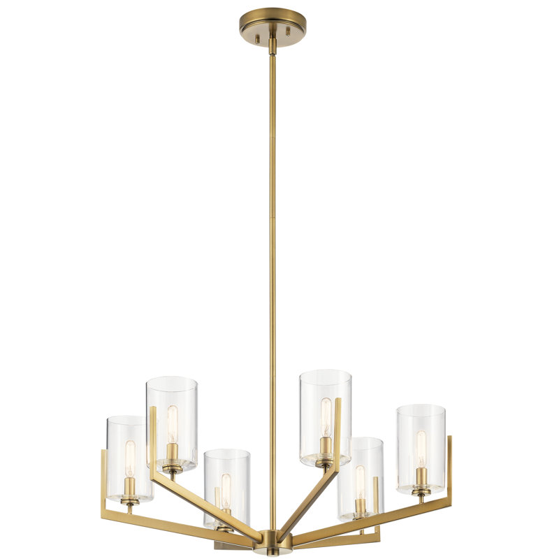 Brushed Brass and Clear Glass 6-Light Sputnik Chandelier