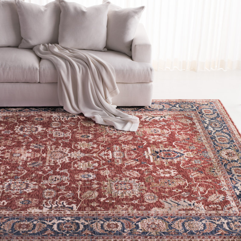 Elegant Bennet Red & Dark Blue Oriental Medallion Area Rug