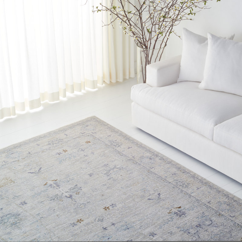 Transitional Eliza Round Gray Area Rug, Hand-Knotted Wool Blend