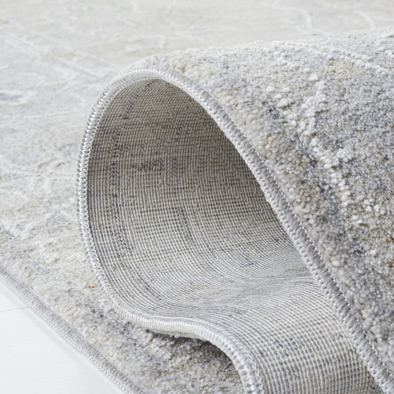 Elegant Montague Light Grey Transitional Area Rug, 2'6" x 10', Hand-Knotted Synthetic
