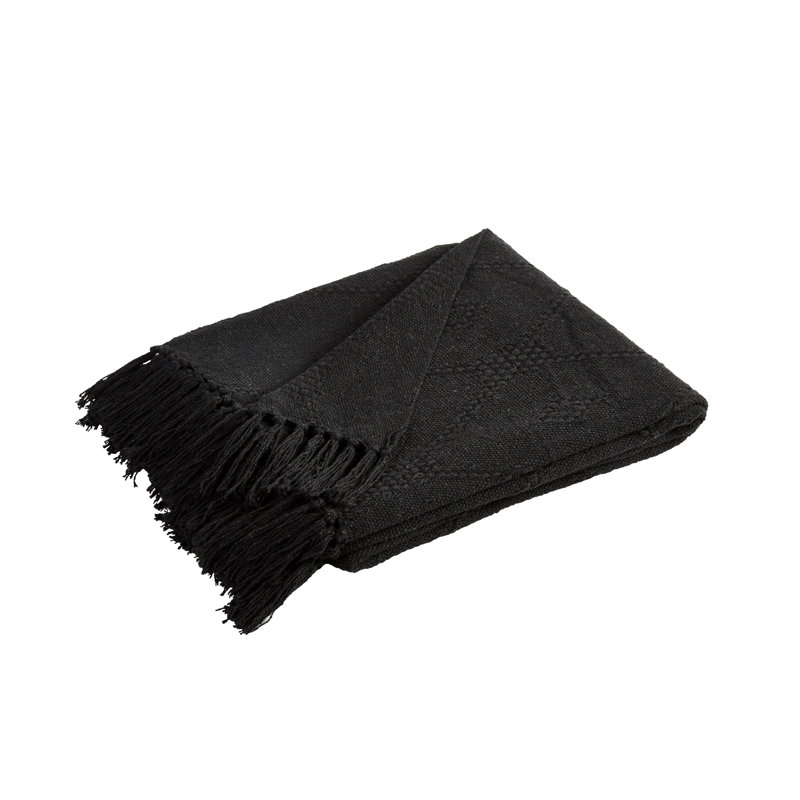 Chic Chester Black Cotton Fringe Throw Blanket, 50" x 60"