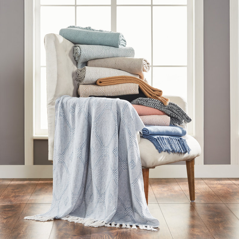 Chic Chester Black Cotton Fringe Throw Blanket, 50" x 60"