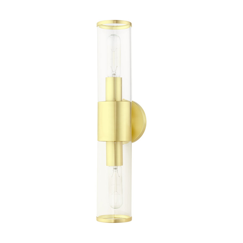 Bancroft Satin Brass 2-Light Vanity with Clear Glass Shades