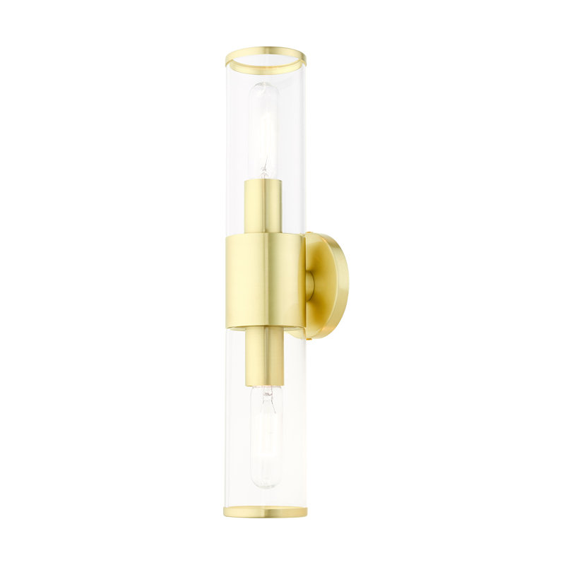 Bancroft Satin Brass 2-Light Vanity with Clear Glass Shades