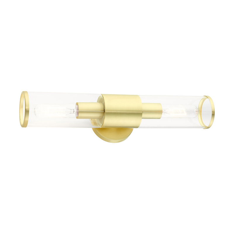 Bancroft Satin Brass 2-Light Vanity with Clear Glass Shades