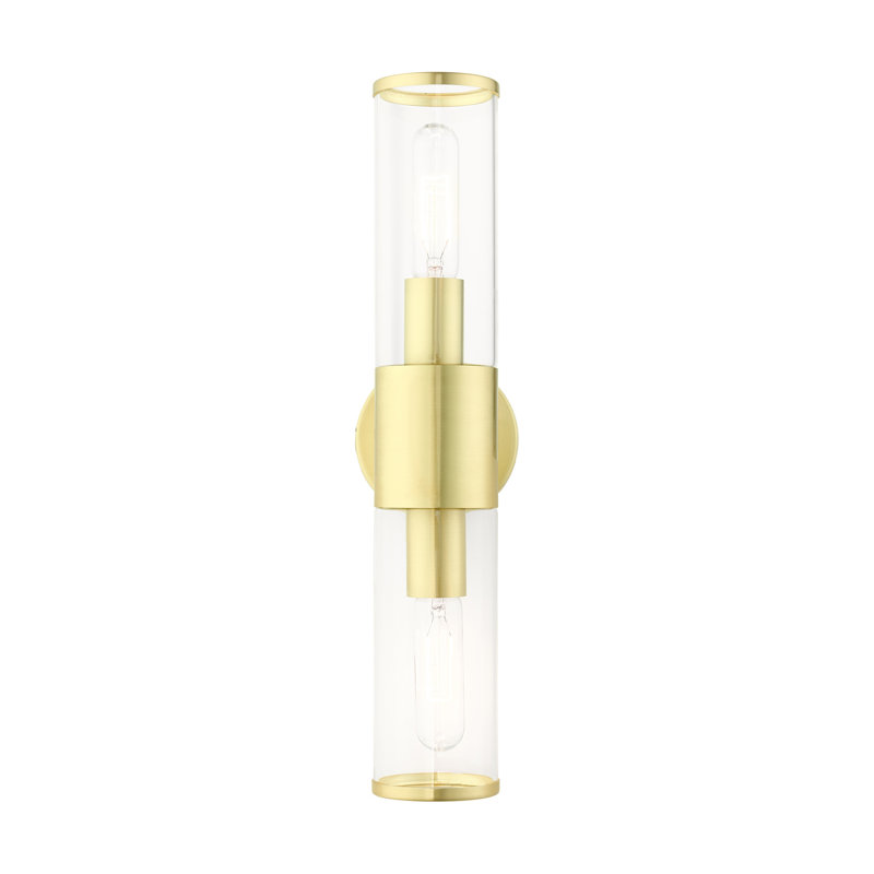 Bancroft Satin Brass 2-Light Vanity with Clear Glass Shades