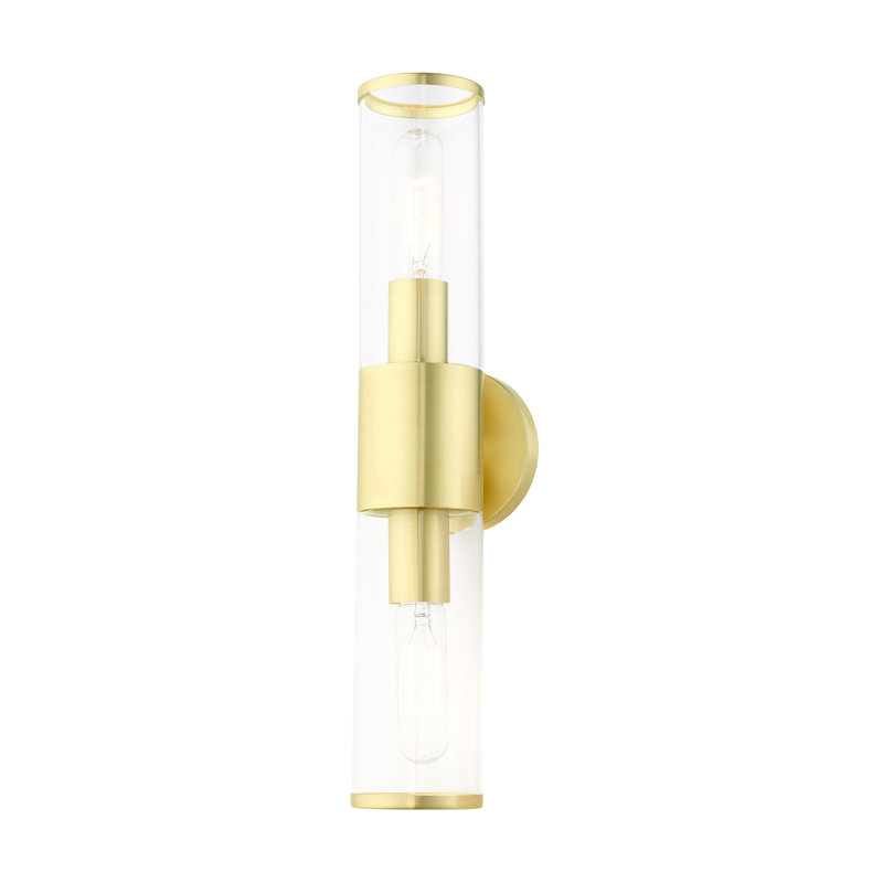 Bancroft Satin Brass 2-Light Vanity with Clear Glass Shades