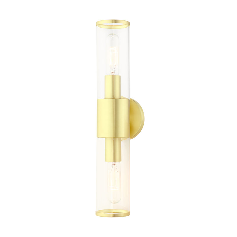 Bancroft Satin Brass 2-Light Vanity with Clear Glass Shades