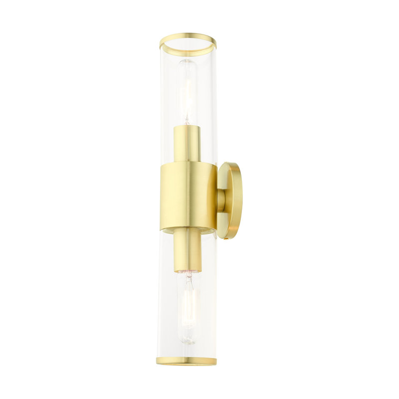 Bancroft Satin Brass 2-Light Vanity with Clear Glass Shades