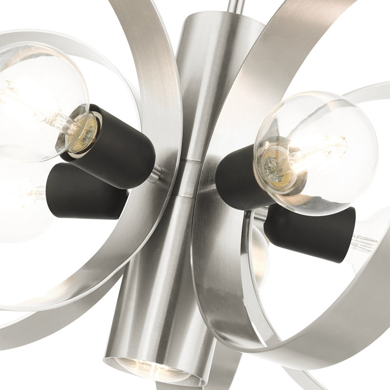 Modesto Mid-Century Modern 6-Light Chandelier in Brushed Nickel