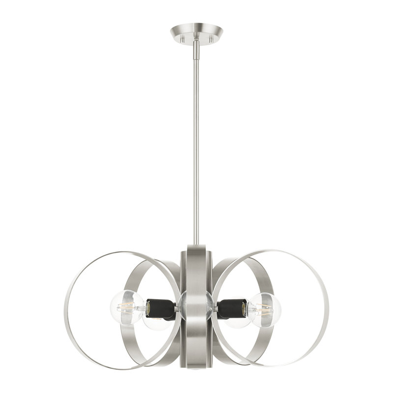 Modesto Mid-Century Modern 6-Light Chandelier in Brushed Nickel