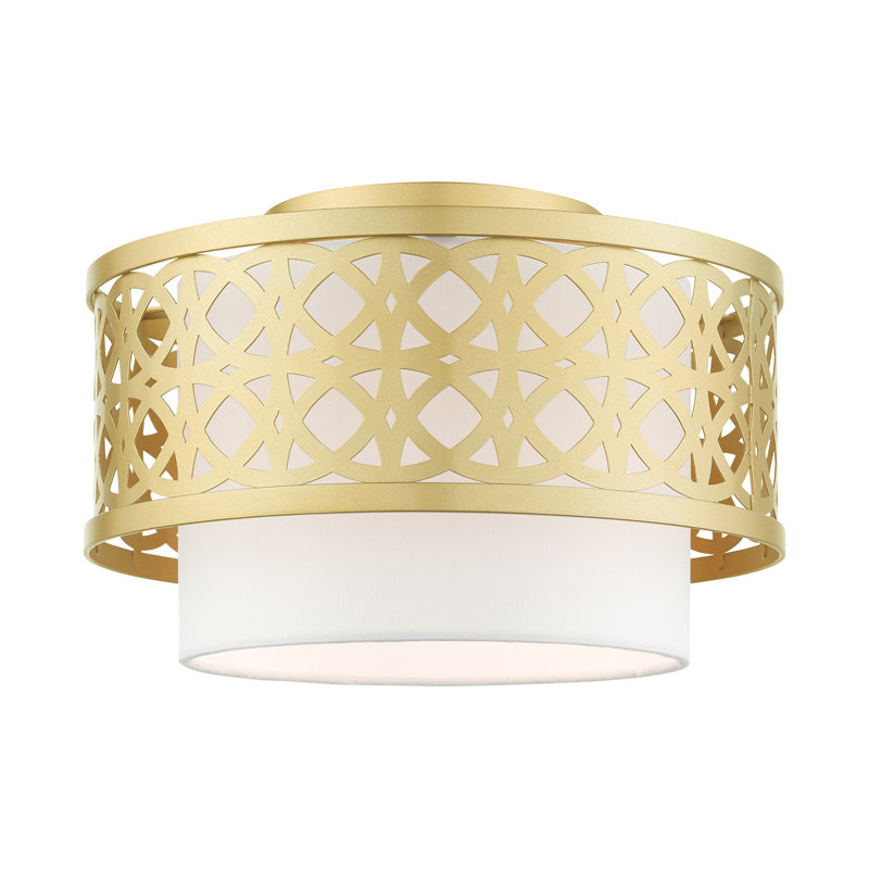 Calinda Soft Gold Drum LED Semi-Flush Mount with Handcrafted Shade