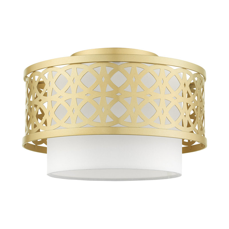 Calinda Soft Gold Drum LED Semi-Flush Mount with Handcrafted Shade