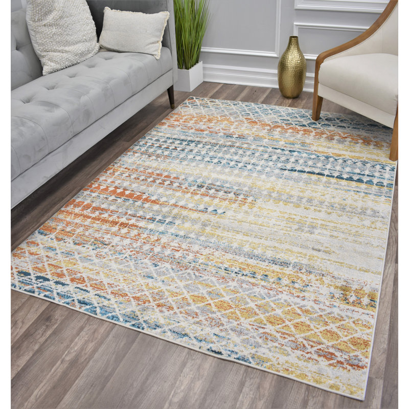 Amelie Ivory Abstract Vintage Synthetic Round Rug, 8'x10'