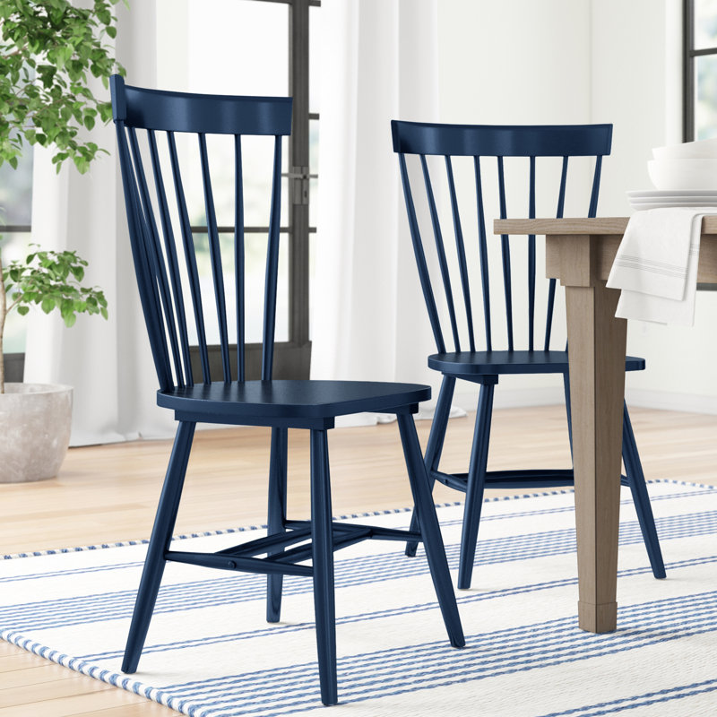 Navy Oak Windsor Back Solid Wood Side Chair Set