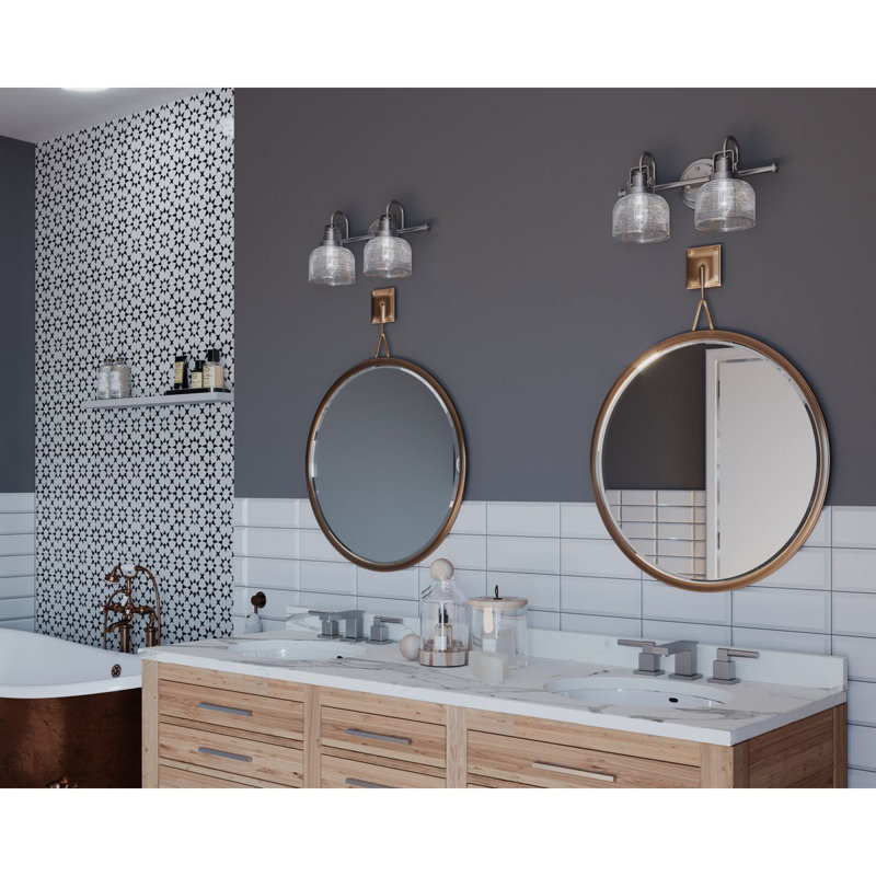 Archie Antique Nickel 2-Light Textured Glass Vanity Bar