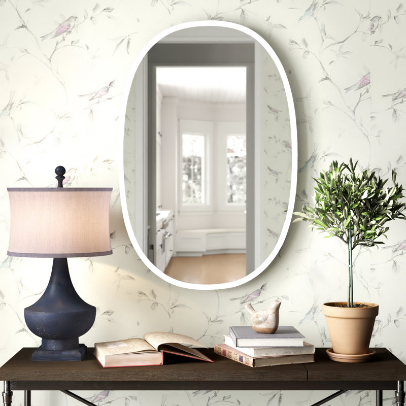 Modern Hub Oval Full-Length Wall Mirror with Grey Rubber Edge 38"x26"