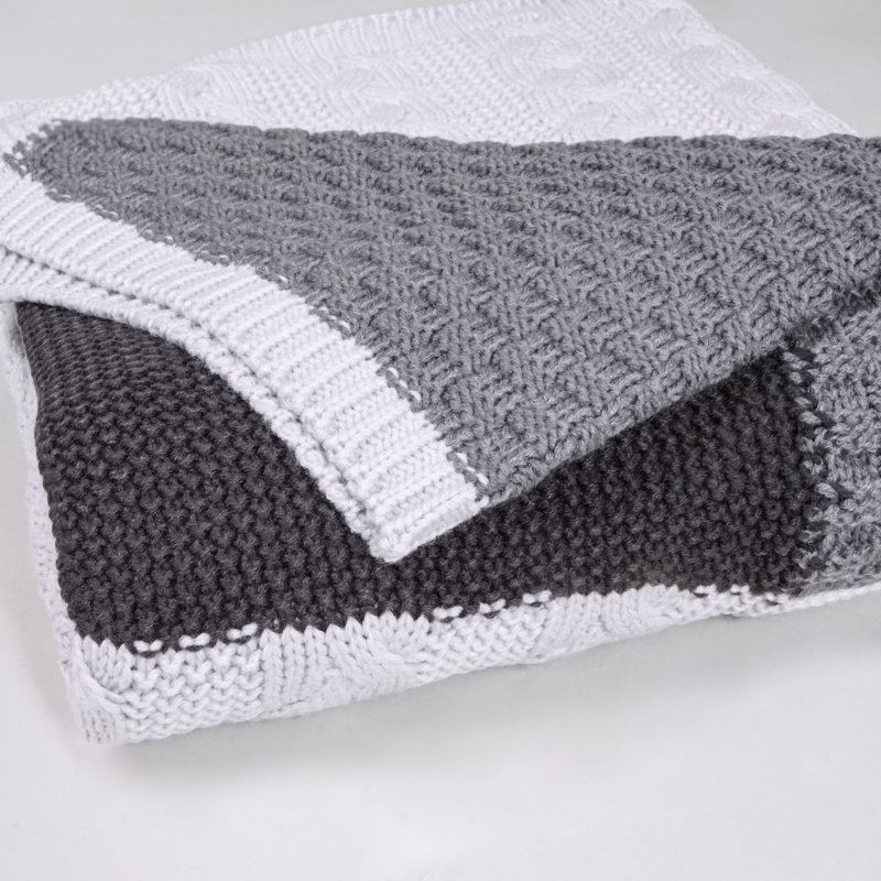 Cozy Classics Charcoal & Silver Sweater Knit Throw Blanket 50" x 60"