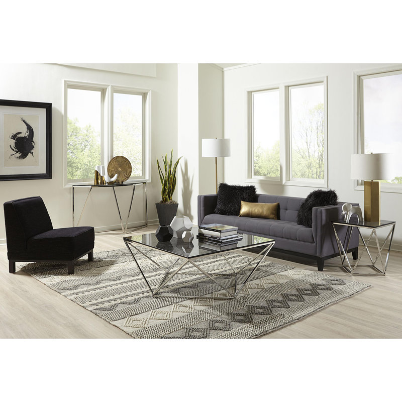 Modus Aria 55'' Smoked Glass & Polished Steel Console Table