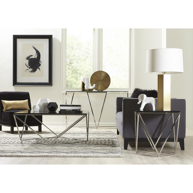 Modus Aria 55'' Smoked Glass & Polished Steel Console Table