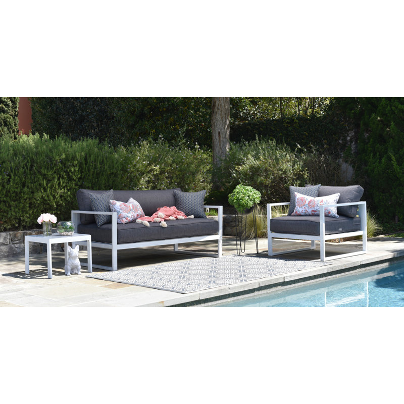 Paloma White Outdoor Accent Chair with Slate Gray Cushions