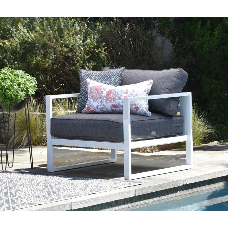 Paloma White Outdoor Accent Chair with Slate Gray Cushions