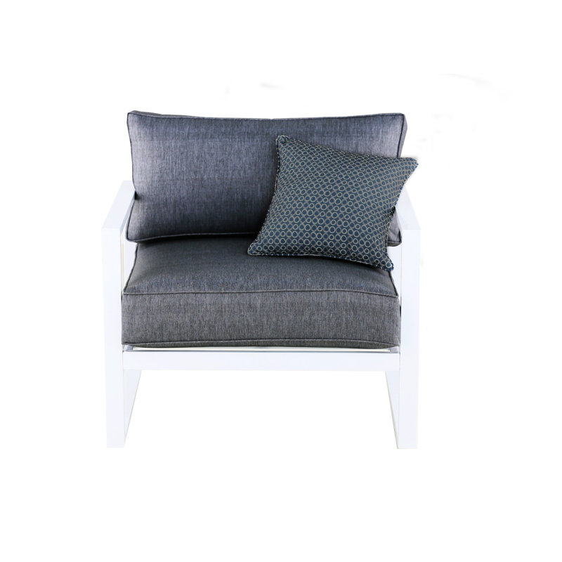 Paloma White Outdoor Accent Chair with Slate Gray Cushions