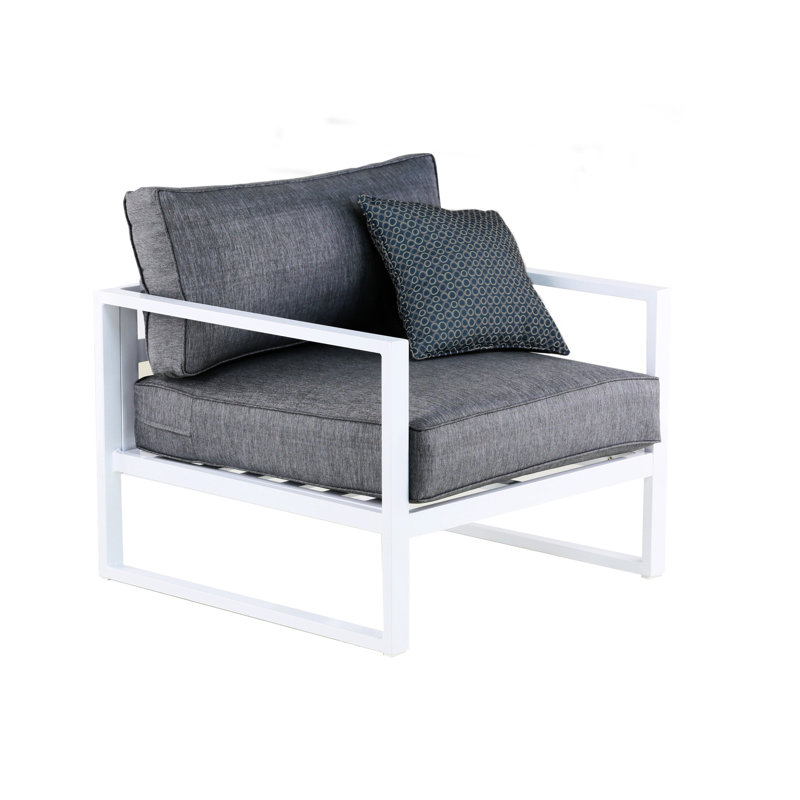 Paloma White Outdoor Accent Chair with Slate Gray Cushions