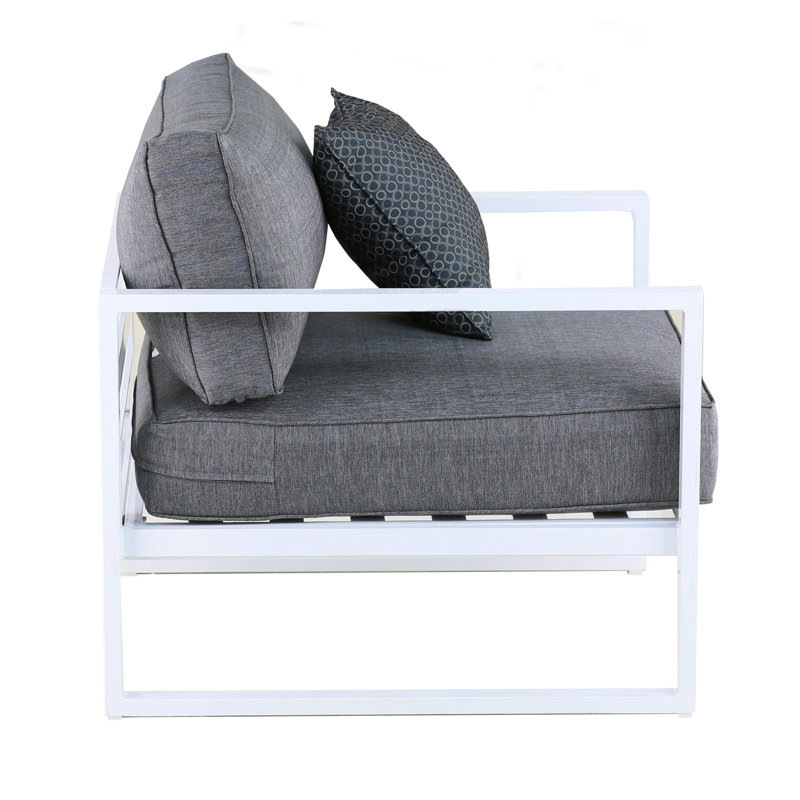 Paloma White Outdoor Accent Chair with Slate Gray Cushions