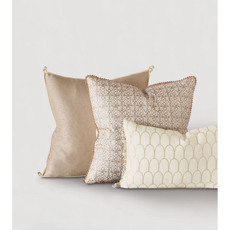 Gold and White Cotton Art-Deco Square Pillow