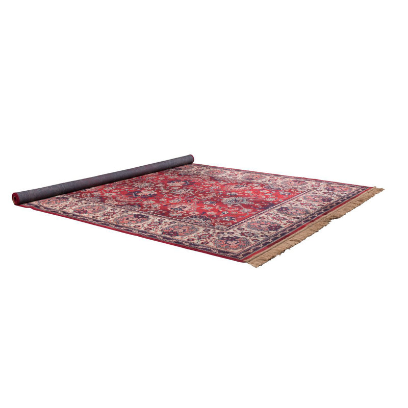 Old Red Rectangular Oriental Cotton and Synthetic Rug