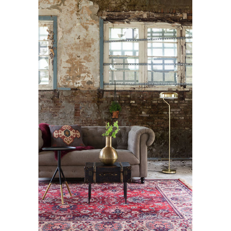 Old Red Rectangular Oriental Cotton and Synthetic Rug