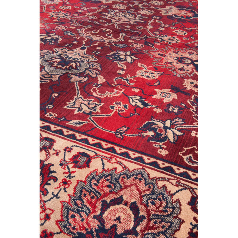 Old Red Rectangular Oriental Cotton and Synthetic Rug