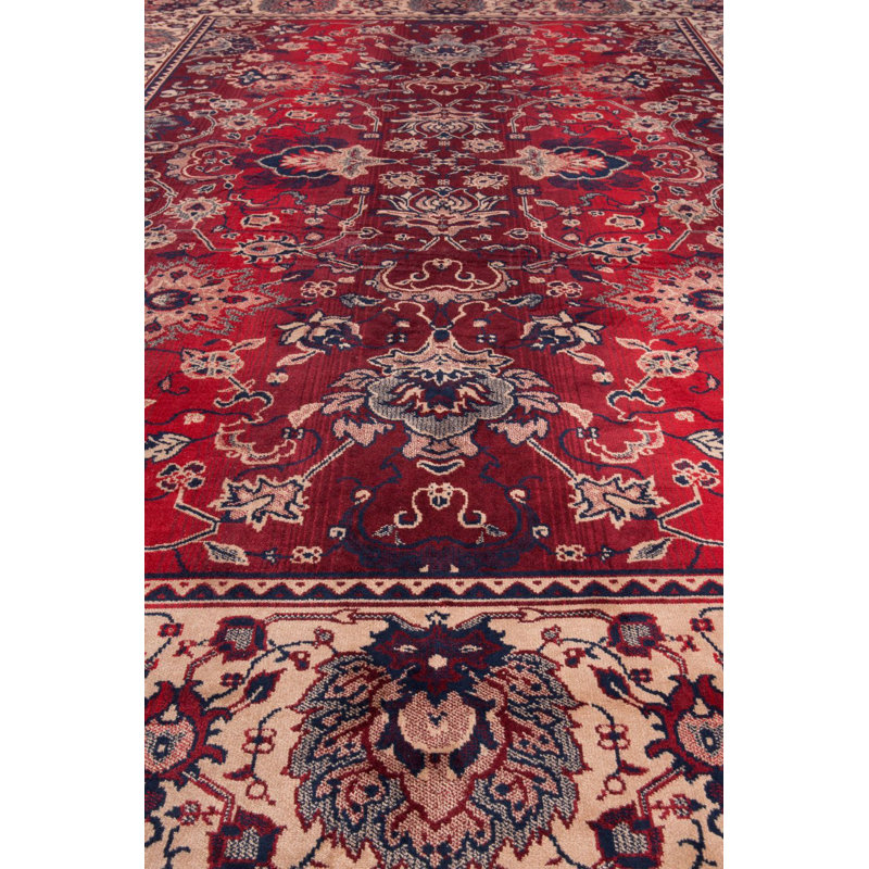 Old Red Rectangular Oriental Cotton and Synthetic Rug