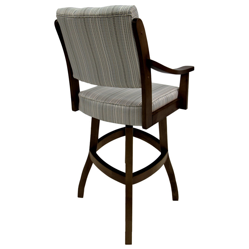 Extra Tall Brown Swivel Wood Bar Stool with Upholstered Seat