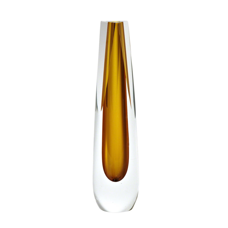 Amber Triangle Cut Glass Decorative Table Vase