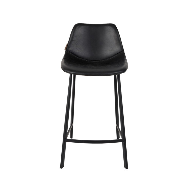 Elegant Square Base 26'' Black Vintage Leather Counter Stool Set