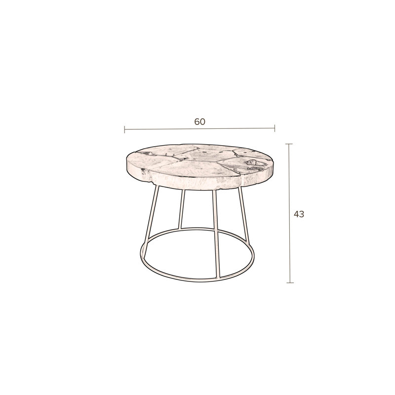 Dark Brown Round Solid Wood and Metal End Table