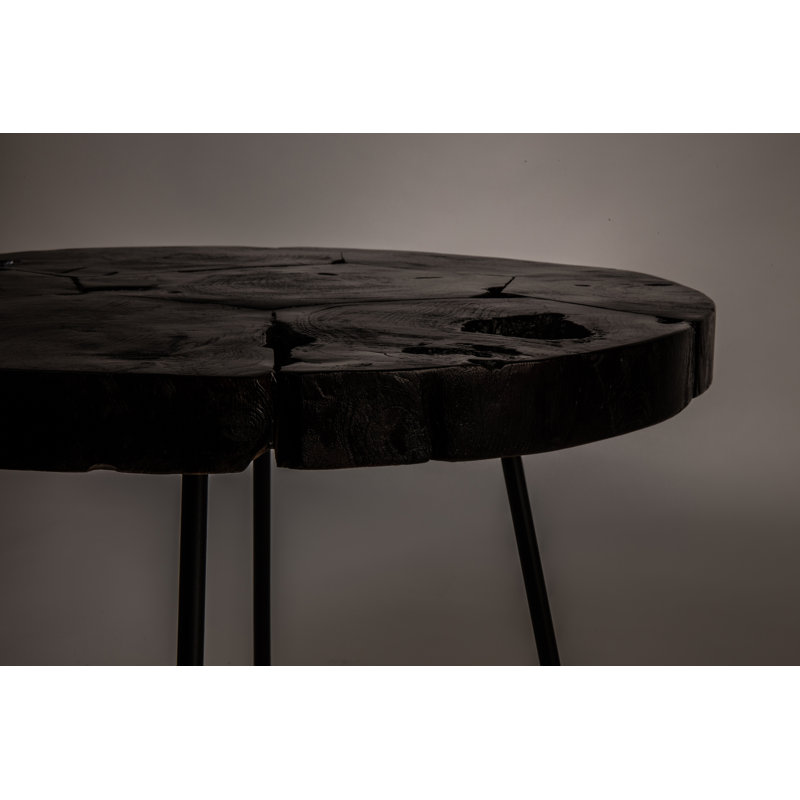 Dark Brown Round Solid Wood and Metal End Table
