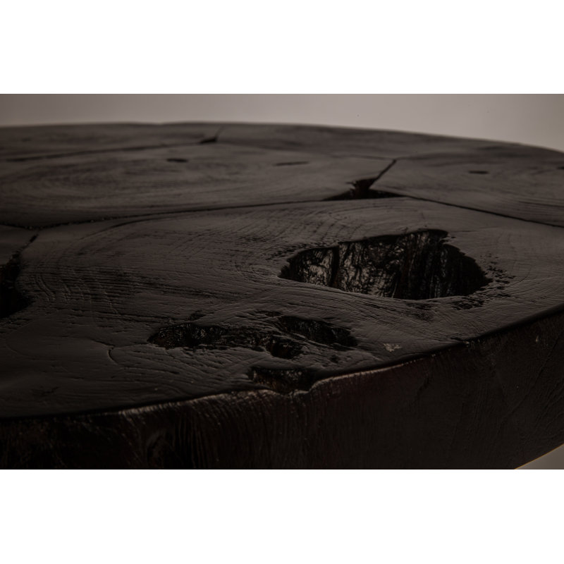 Dark Brown Round Solid Wood and Metal End Table