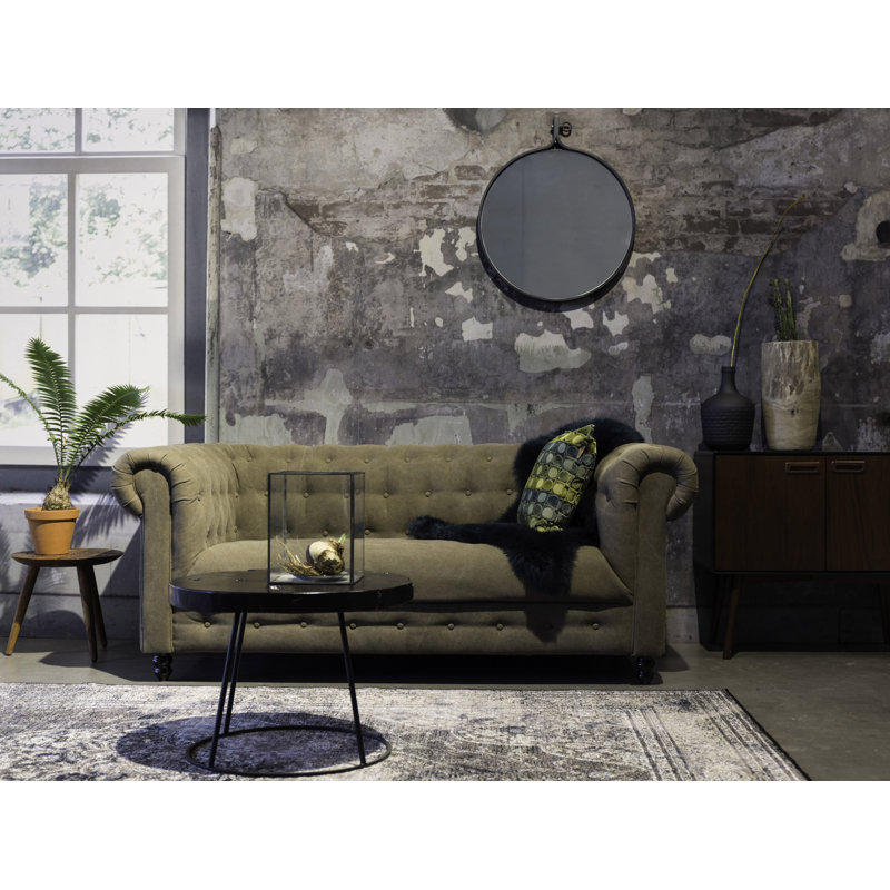 Dark Brown Round Solid Wood and Metal End Table