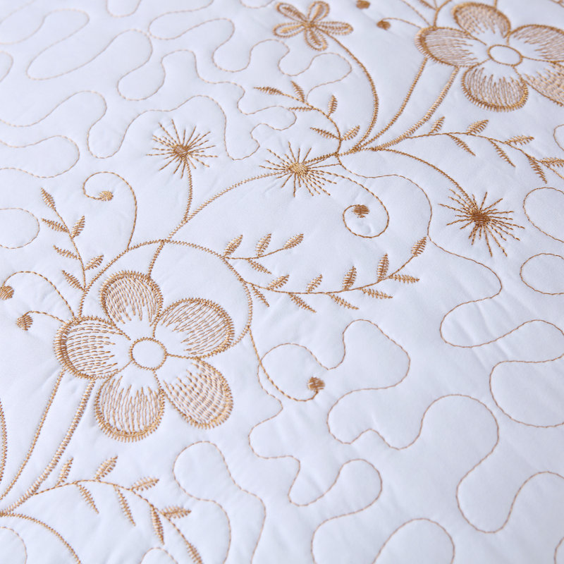 White and Gold Embroidered Standard Polyester Pillow Shams