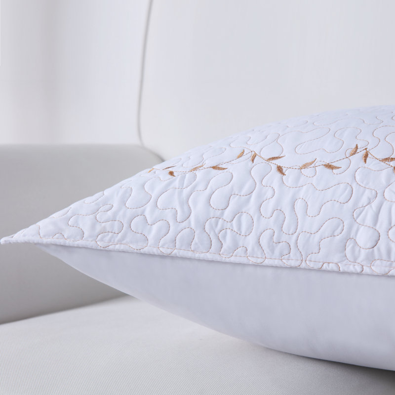 White and Gold Embroidered Standard Polyester Pillow Shams