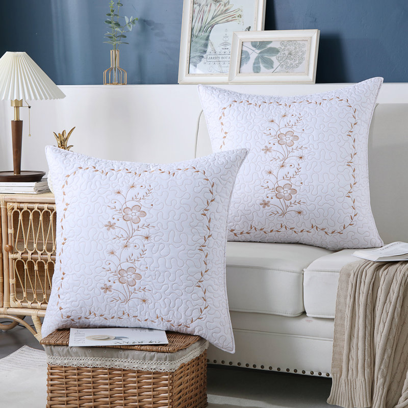 White and Gold Embroidered Standard Polyester Pillow Shams
