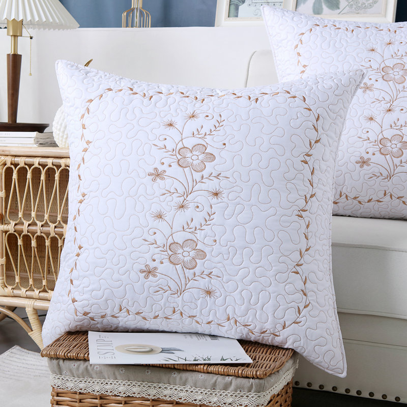 White and Gold Embroidered Standard Polyester Pillow Shams