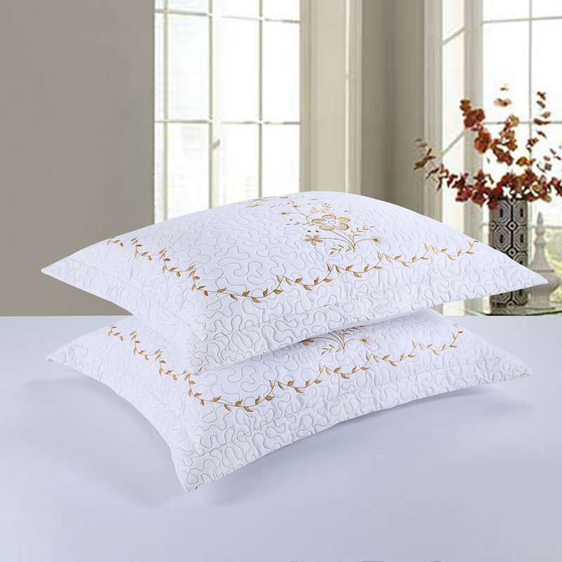 White and Gold Embroidered Standard Polyester Pillow Shams