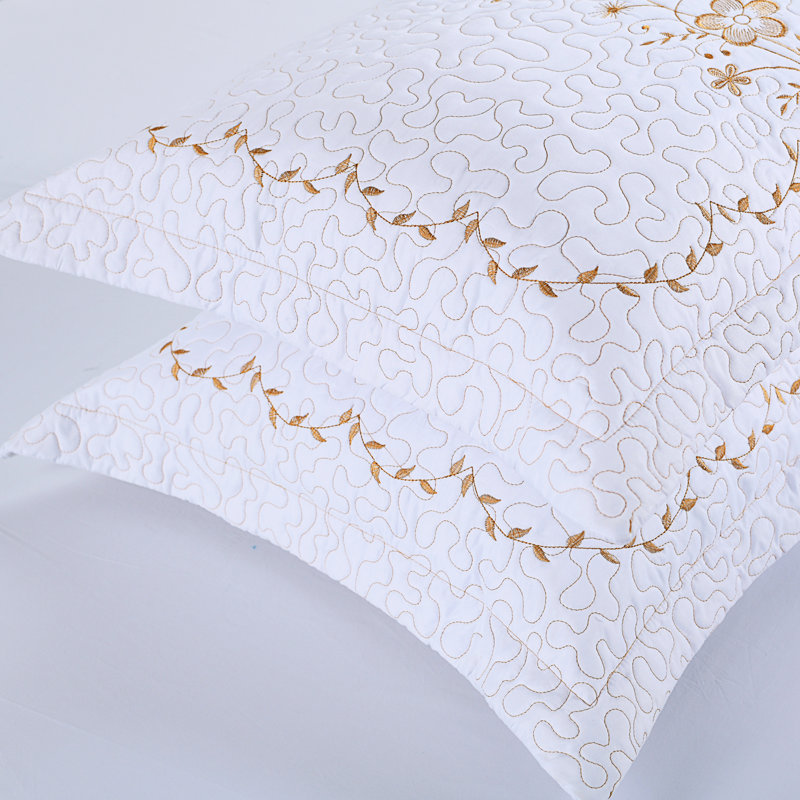 White and Gold Embroidered Standard Polyester Pillow Shams