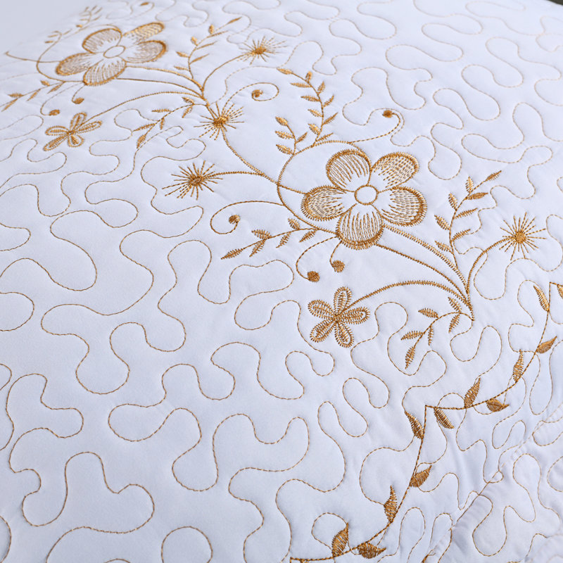 White and Gold Embroidered Standard Polyester Pillow Shams